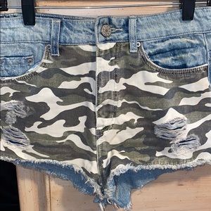 Camo Print BDG High Waist Cheeky Denim Shorts
